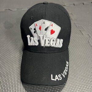 Las Vegas Embroidered Black Baseball Hat With Adjustable Strap Playing Cards Des